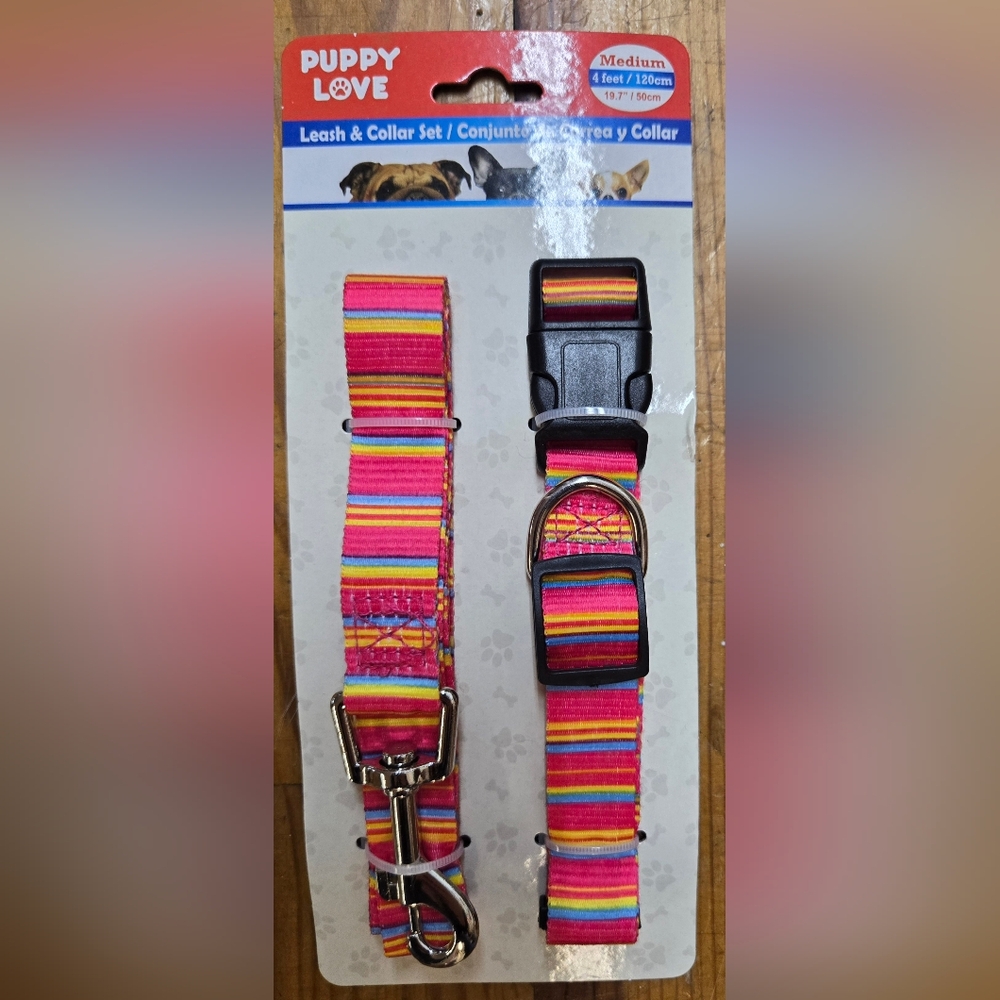 Striped Leash & Collar Set - Multicolor